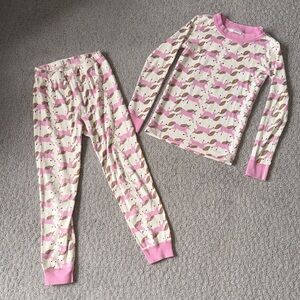 Hanna Andersson Unicorn Print Pink Trim Cotton Pajama Set